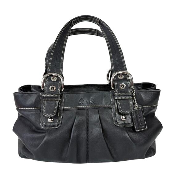 Coach Hampton Soho F13732 Black Leather Pleated Shoulder Bag Purse Vintage - Picture 1 of 17